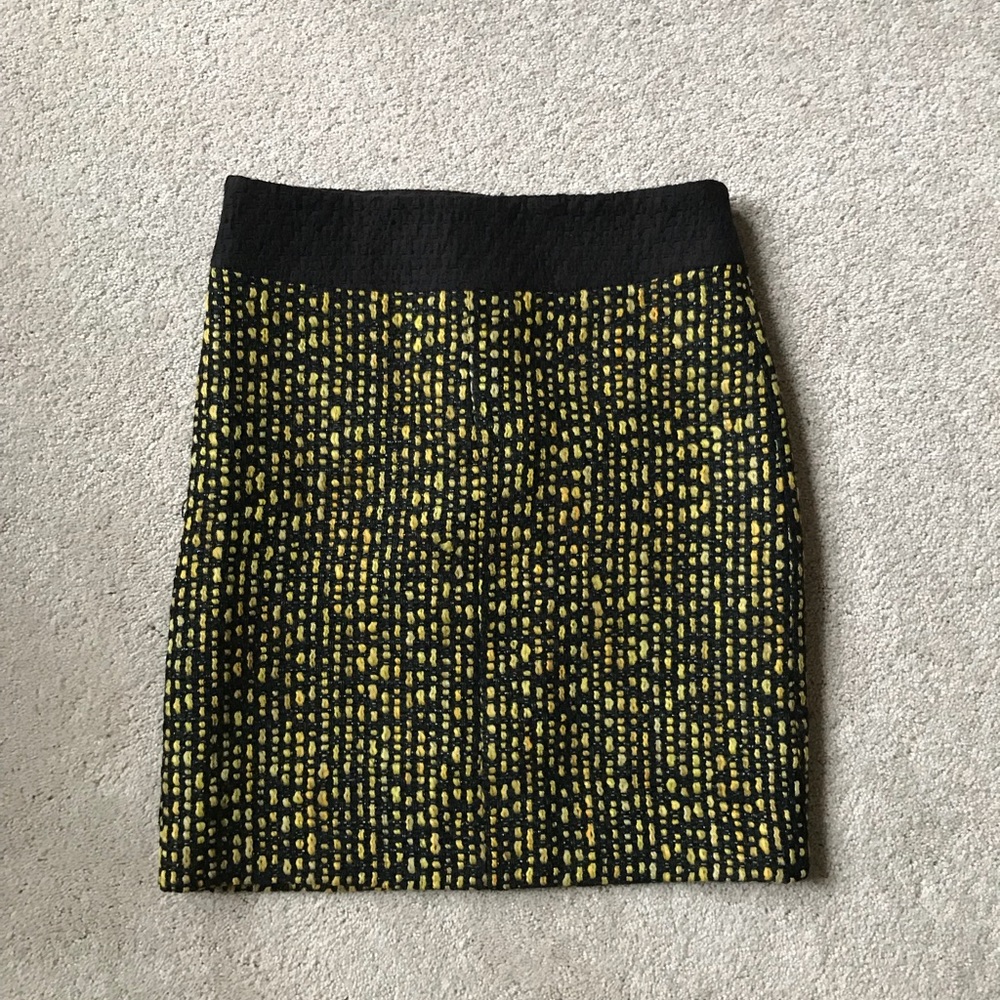 DRIES VAN NOTEN Lime and Gray Tweed Skirt: Size 36